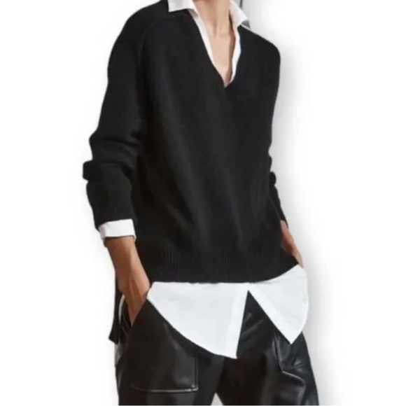 Brochu Walker Sweater Looker Layered V Neck Black Cashmere Wool - Picture 3 of 7